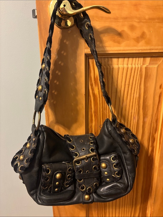 Betsey Johnson Handbags - Betsey Johnson Black Shoulder Bag with Brass Accents